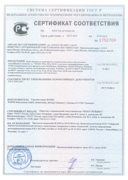 Сертификат соответствия труб напорных из термопластов